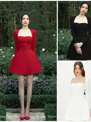 Đầm xòe dáng ngắn tay dài cúp ngực cổ vuông