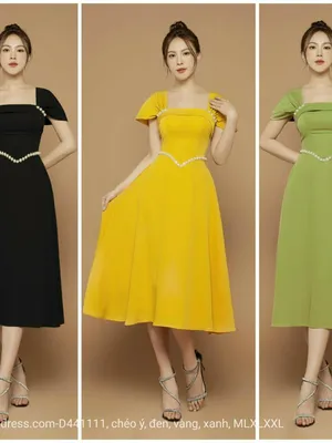 Đầm xoè cổ vuông kết ngọc