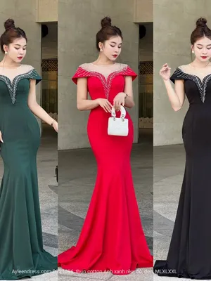 Đầm dạ hội đuôi cá tay choàng phối lưới