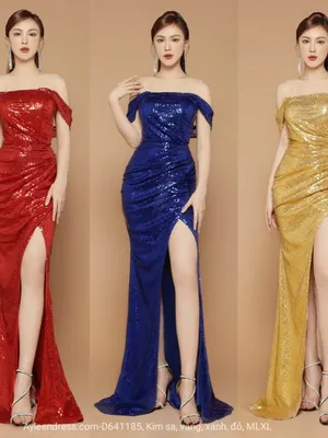 Đầm kim sa phối lưới rớt vai
