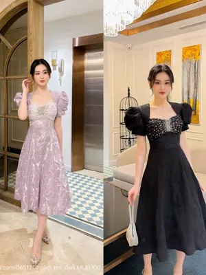 Đầm gấm xòe cổ nữ hoàng kết pha lê
