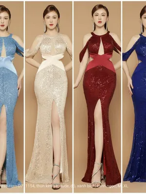 Dạ hội kim sa cổ yếm rớt vai cut-out