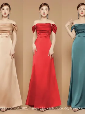 Đầm dạ hội xếp ly rớt vai trẻ trung