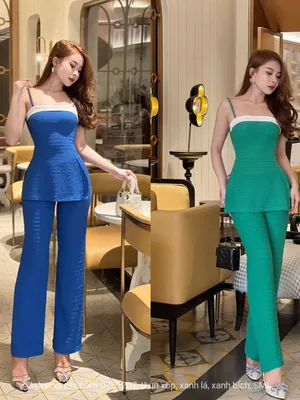 Set áo hai dây phối trắng xẻ tà áo