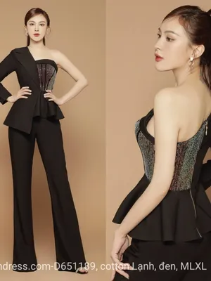 Set vest một vai phối kim sa