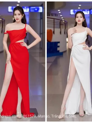 Đầm dạ hội hai dây lệch vai hở eo quyến rũ