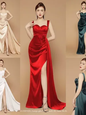 Dạ hội xẻ tà 2 dây bản to chéo ngực tùng dài