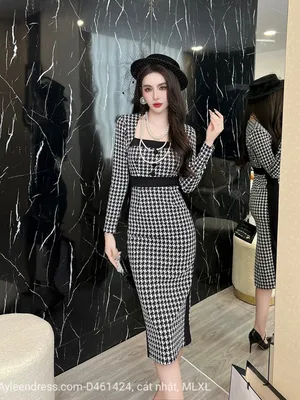 Đầm body họa tiết caro ziczac sang trọng