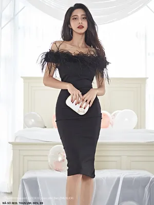 Đầm ôm body màu đen trễ vai long ngỗng sang trọng