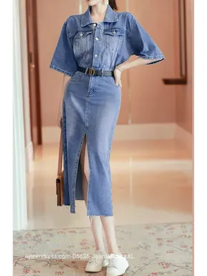 Đầm jean cổ sơ mi không kèm belt