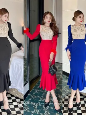 Đầm Body đuôi cá tay dài kết lông vũ