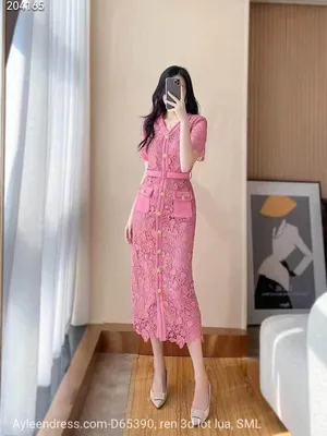 Váy ren ôm body reina màu hồng sen