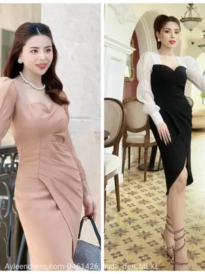 Đầm body xếp ly eo tay phối thanh lịch