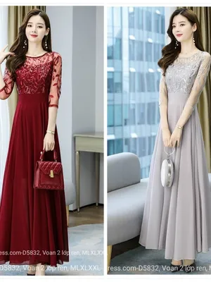 Đầm trung niên phối ren thêu cao cấp