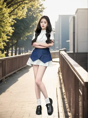 Bộ váy và áo tay ngắn váy phối jean