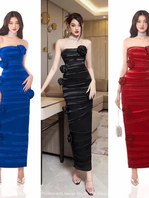 Đầm body cúp sọc mango đính hoa