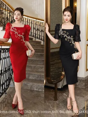 Đầm body tay phối voan đính pha lê