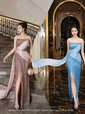 Đầm dạ hội tà rời phối voan óng