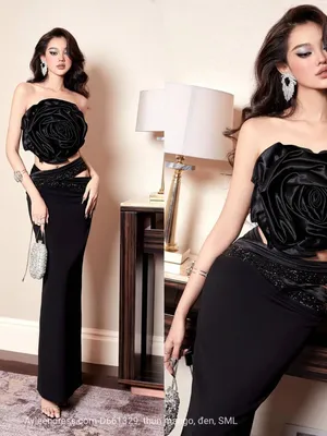 Set áo cúp hoa hồng kèm chân váy