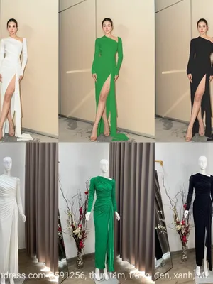 Đầm dạ hội tay dài thun tăm cổ xéo