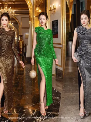 Đầm dạ hội kim sa đính 2 bông