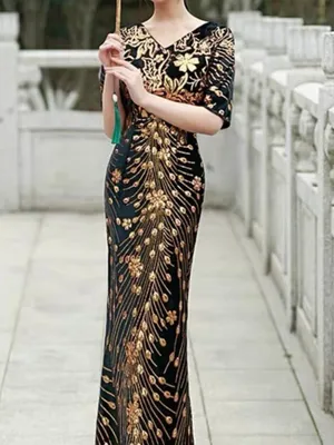 Đầm dạ hội dự tiệc thêu kim sa siêu cấp