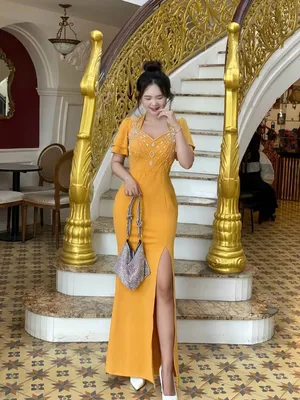 Đầm dạ hội đính kết tia đối xứng