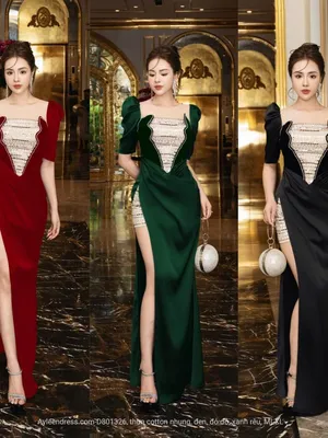 Đầm Dạ hội phối nhung kết pha lê
