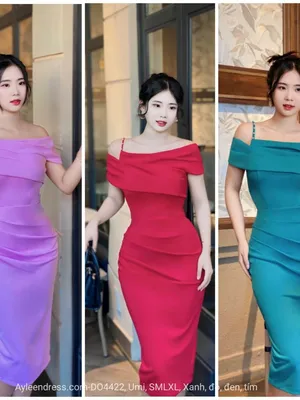 Đầm body bẹt vai 1 dây đính hạt siêu dễ mặc