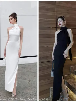 Đầm dự tiệc kiểu dạ hội dài choàng cổ xẻ tà