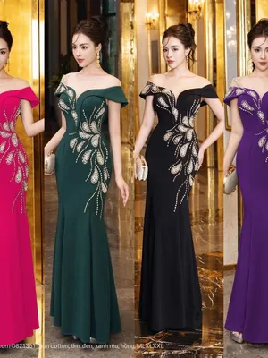Đầm dạ hội không xẻ đính đá hoa rơi giành cho chị em