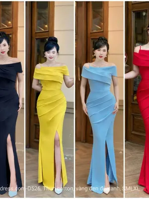 Đầm Dạ hội bẹt vai 1 dây đính hạt