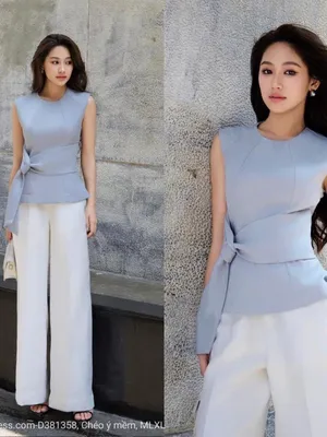 Set áo cổ tròn quần ống suông