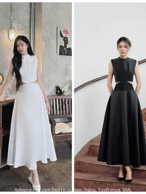 Đầm dự tiệc dáng xòe kín cổ sát nách khoét eo