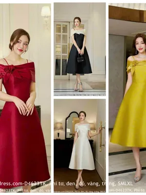 Đầm xoè bẹt vai bông lá hai dây