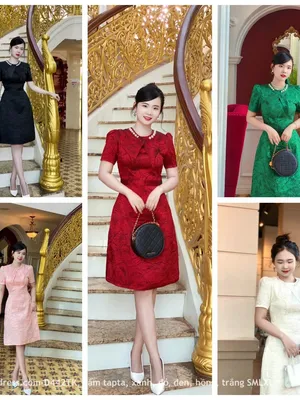 Đầm chữ A cổ tròn kết ngọc