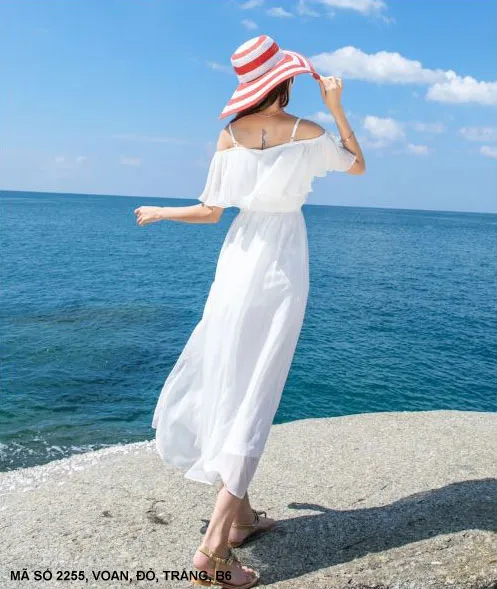 Váy maxi trắng đi biển đẹp tay bồng 2022  Lami Shop 22110