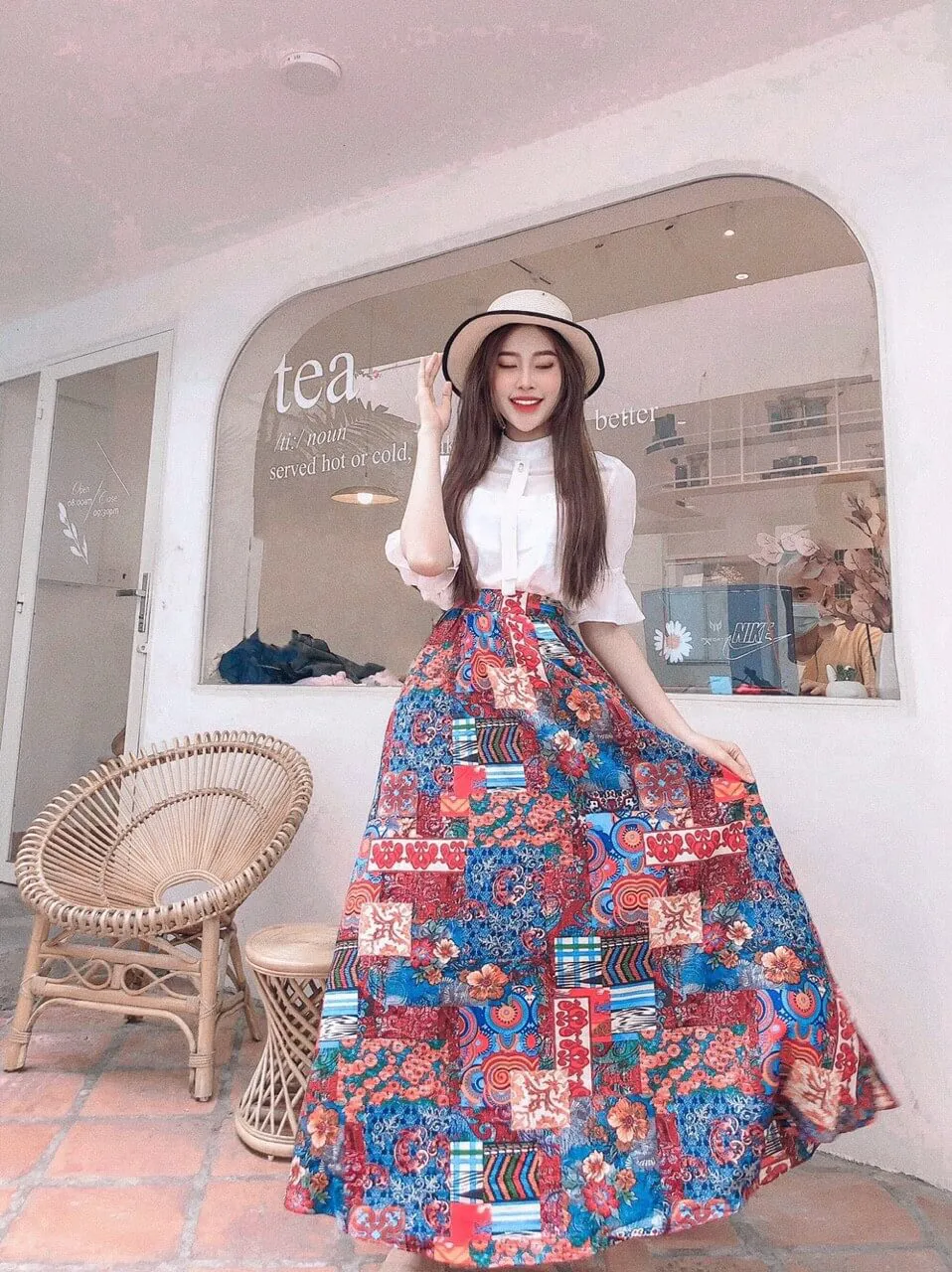 Váy Đầm Suông 3D Tone Xanh Thổ Cẩm Cổ Tim Lụa Vân Pháp Cao Cấp Mabel Dress  Đầm Quỳnh Anh Luxury Fashion -