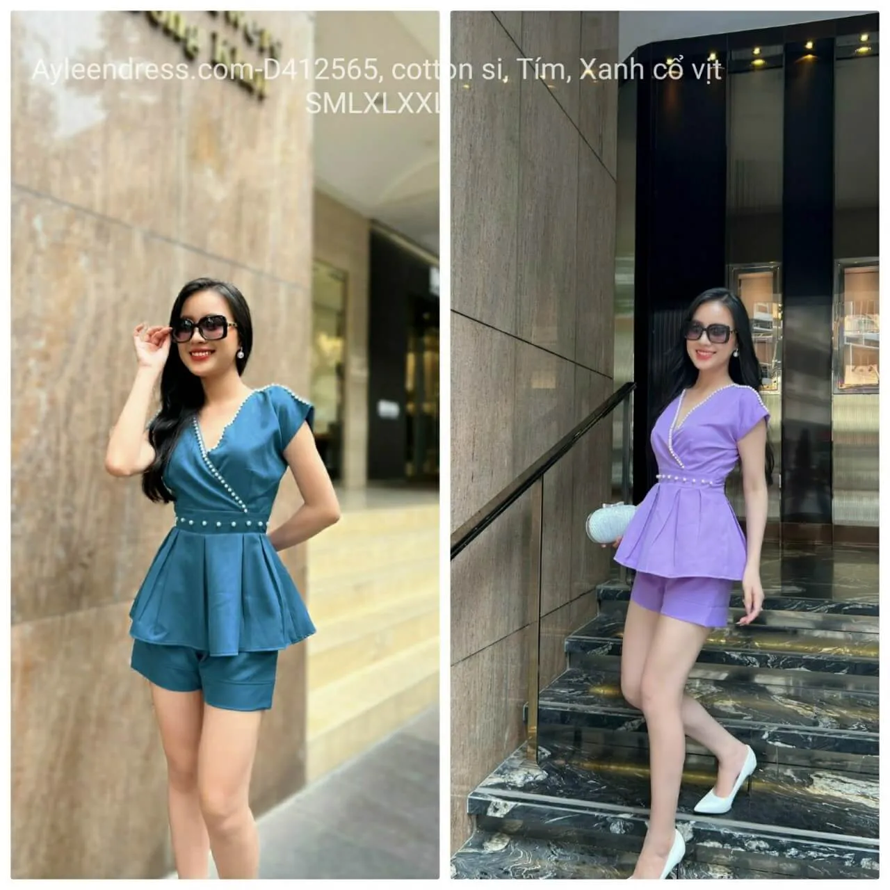 Áo kiểu peplum công sở xếp ly eo phối túi giả thanh lịch - A56160