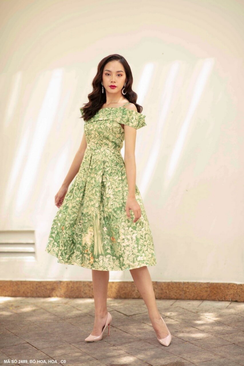 Mua Đầm Xòe Hoa Thiết kế Cổ Sen Đẹp Dịu Dàng Và Ngọt Ngào  Size M tại  Kelly Váy đầm thời trang
