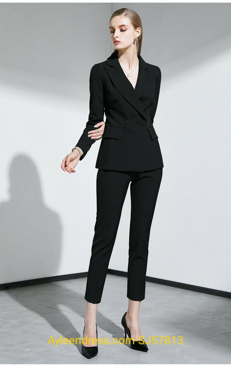 Đồng phục công sở vest nữ cao cấp màu xanh đen kèm chân váy hoặc quần âu   May đồng phục Việt