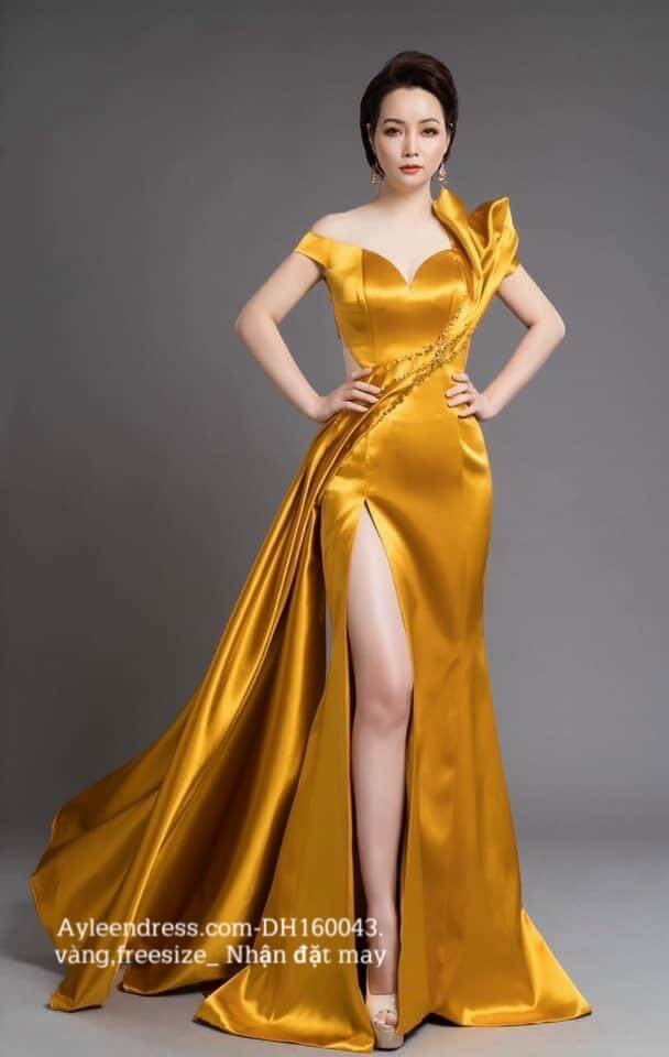 Đầm dạ hội ôm body thiết kế màu vàng sang trọng