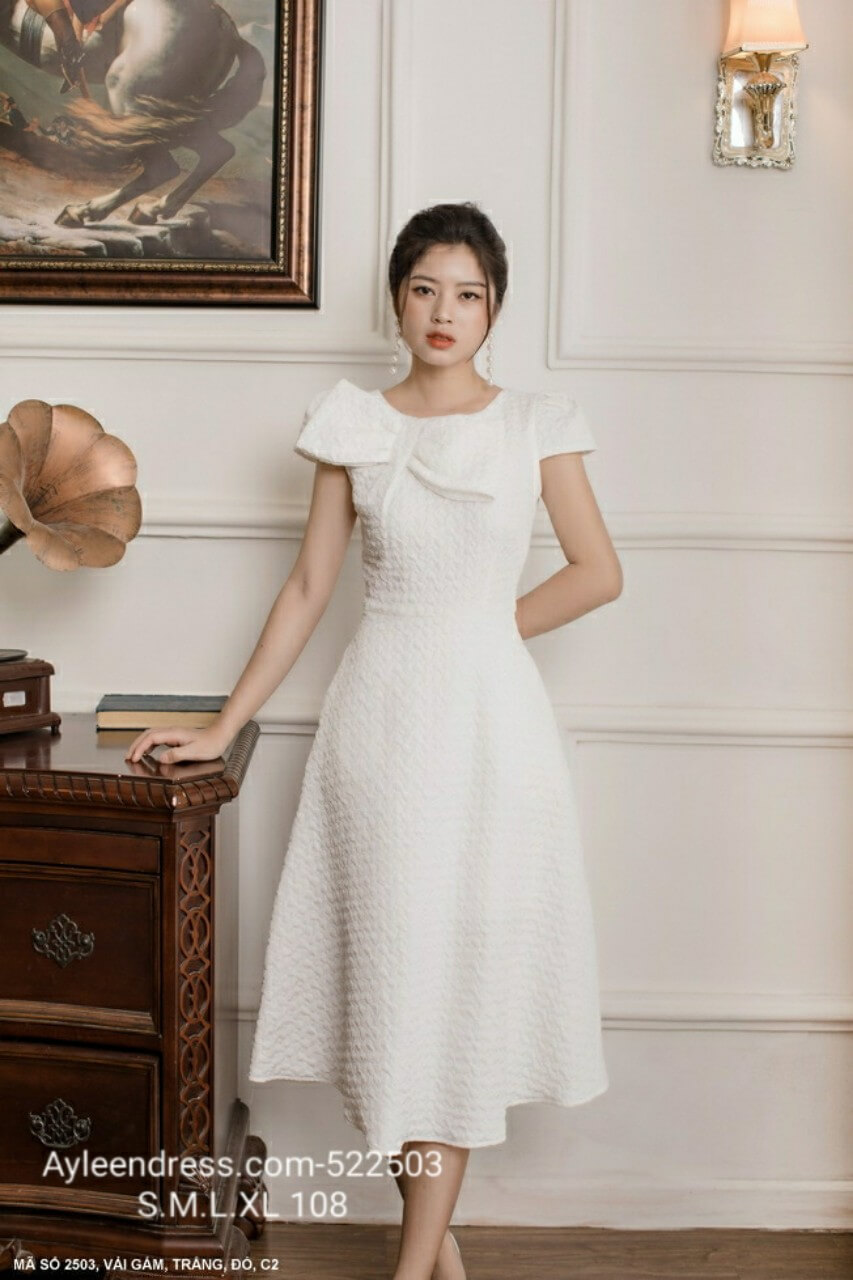 Lịch sử giá Váy Đầm nữ xòe dự tiệc kèm nơ cổ thanh lịch  Đầm trắng TOMB  cập nhật 42023  BeeCost