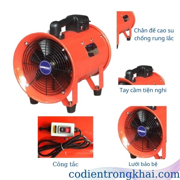 Cấu tạo quạt thông gió tròn xách tay