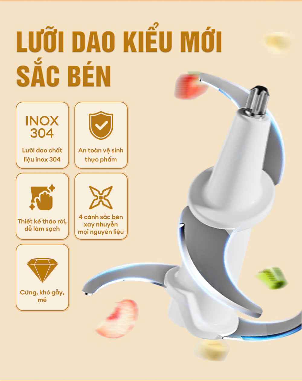 Lưỡi dao inox 304 sắc bén máy xay Nagakawa NAG0823 Lưỡi dao inox 304 sắc bén máy xay Nagakawa NAG0823