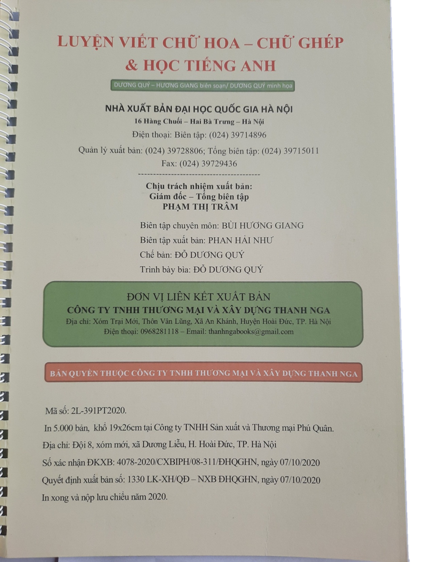 Vở Luyện Chữ Hoa Chữ Ghép Thanh Nga