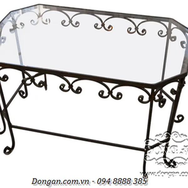 Decorative Black Iron Table with Glass 