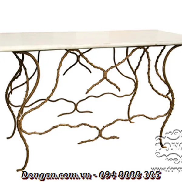 Marble Top Console Table With Naturalistic Gilt Iron Base