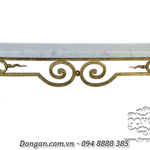 Small Gilt Iron Console with White Marble