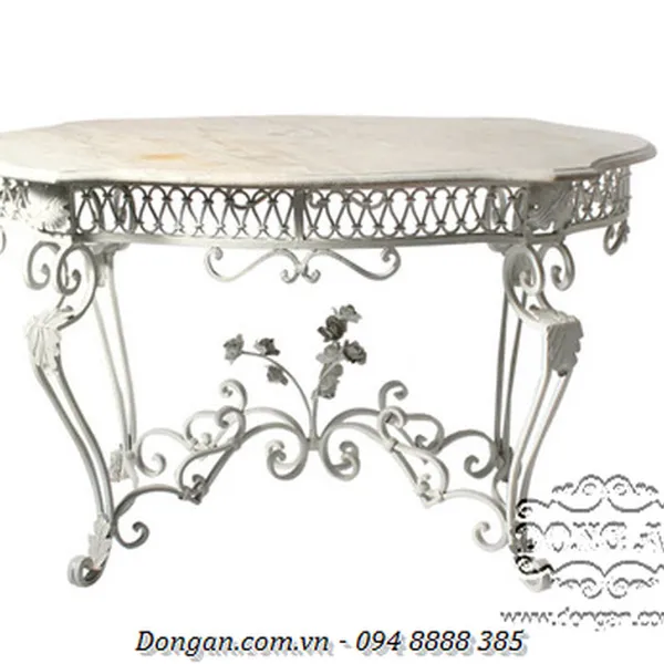 White Iron Console With Marble Top